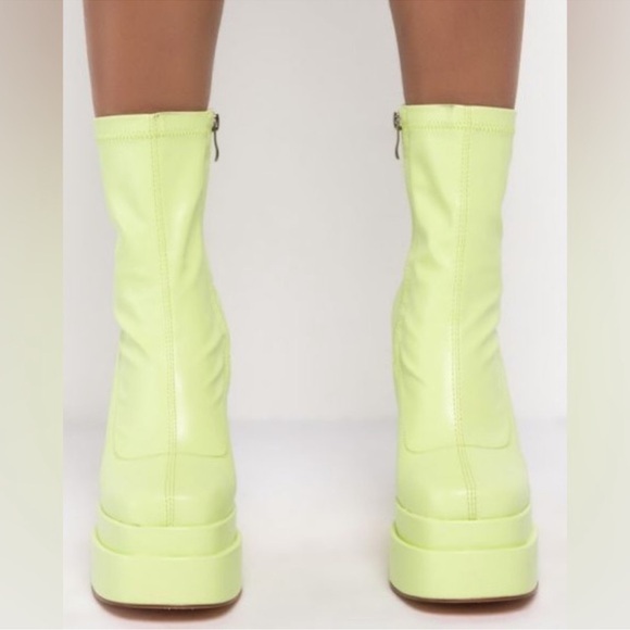 AZALEA WANG — Bold Neon Lime Platform Boots • High Block Heel, Retro 70’s Vibes - Picture 12 of 13
